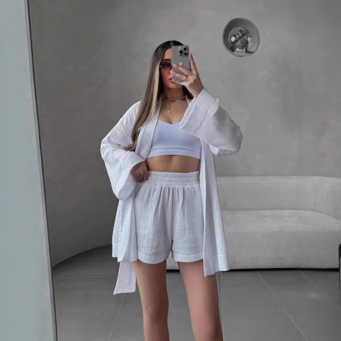 Dame afslappet Kimono-jakke med bælte og åbne ærmer Stilla