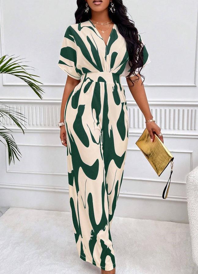 Dame Elegant Maxijumpsuit med dyb V-udskæring og bredt skåret ben Stilla
