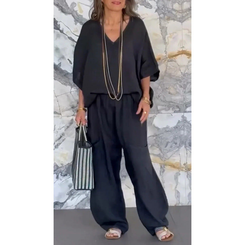 Dame afslappet og elegant to-delt sæt lavet af åndbart materiale Stilla