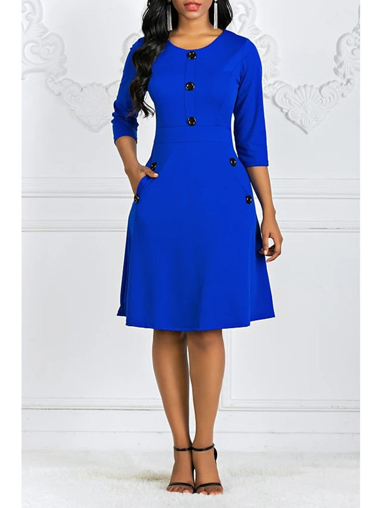 Dame A-linie kjole med knapdetaljer og lommer Stilla