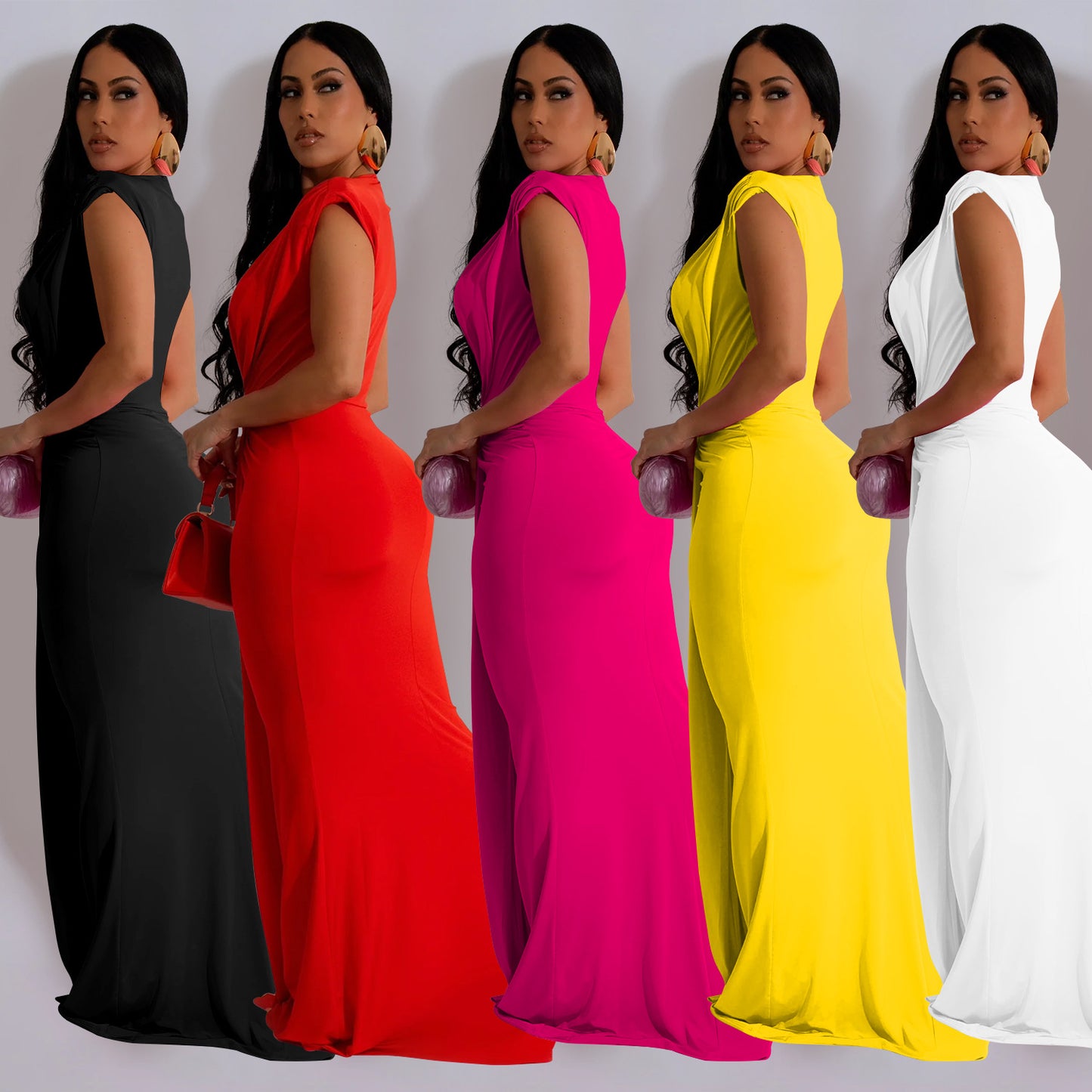 Dame Elegant dybudskåret maxikjole med knudeformet design og flydende stof Stilla