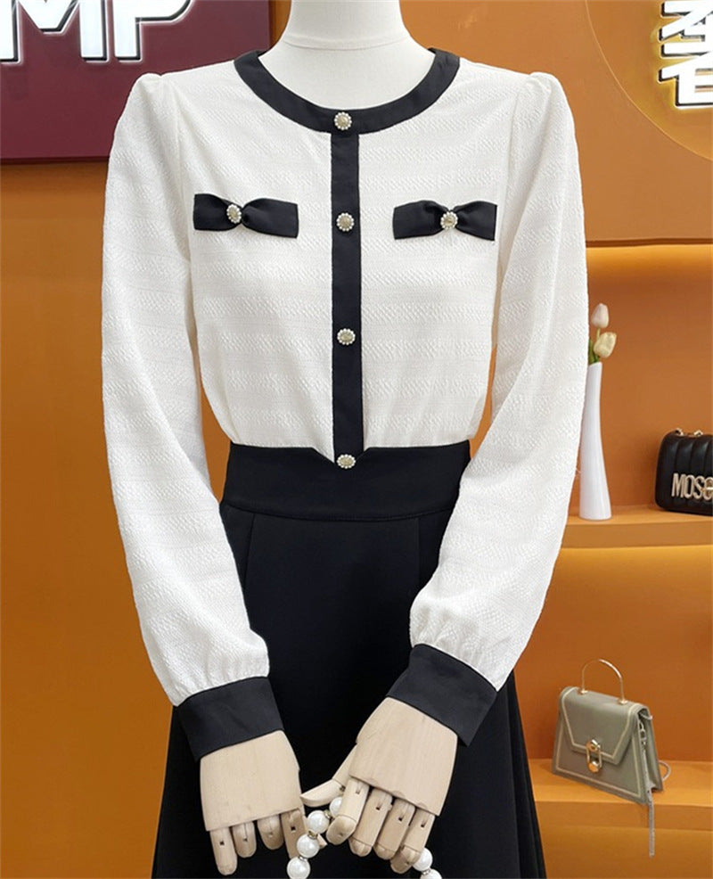 Dame elegant bluse med dekorative sløjfer og knapdetaljer Stilla