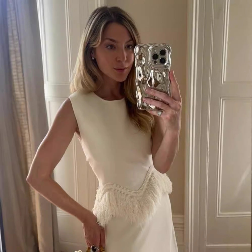 Dame designkjole med detaljerede frynse detaljer Stilla