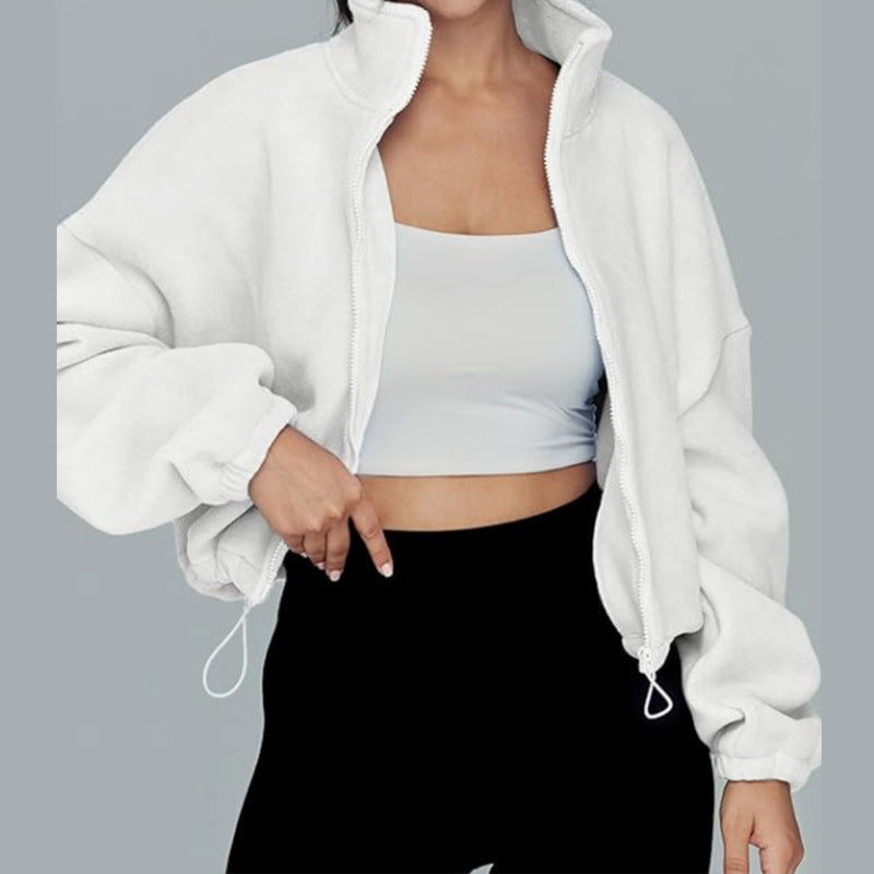 Dame afslappet jakke med høj krave og lynlås Stilla