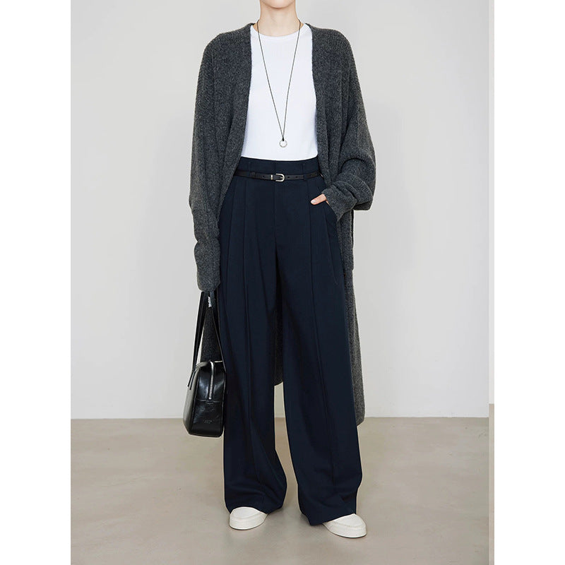 Dame elegant bluse med tætsiddende bælte og vide bukser Stilla