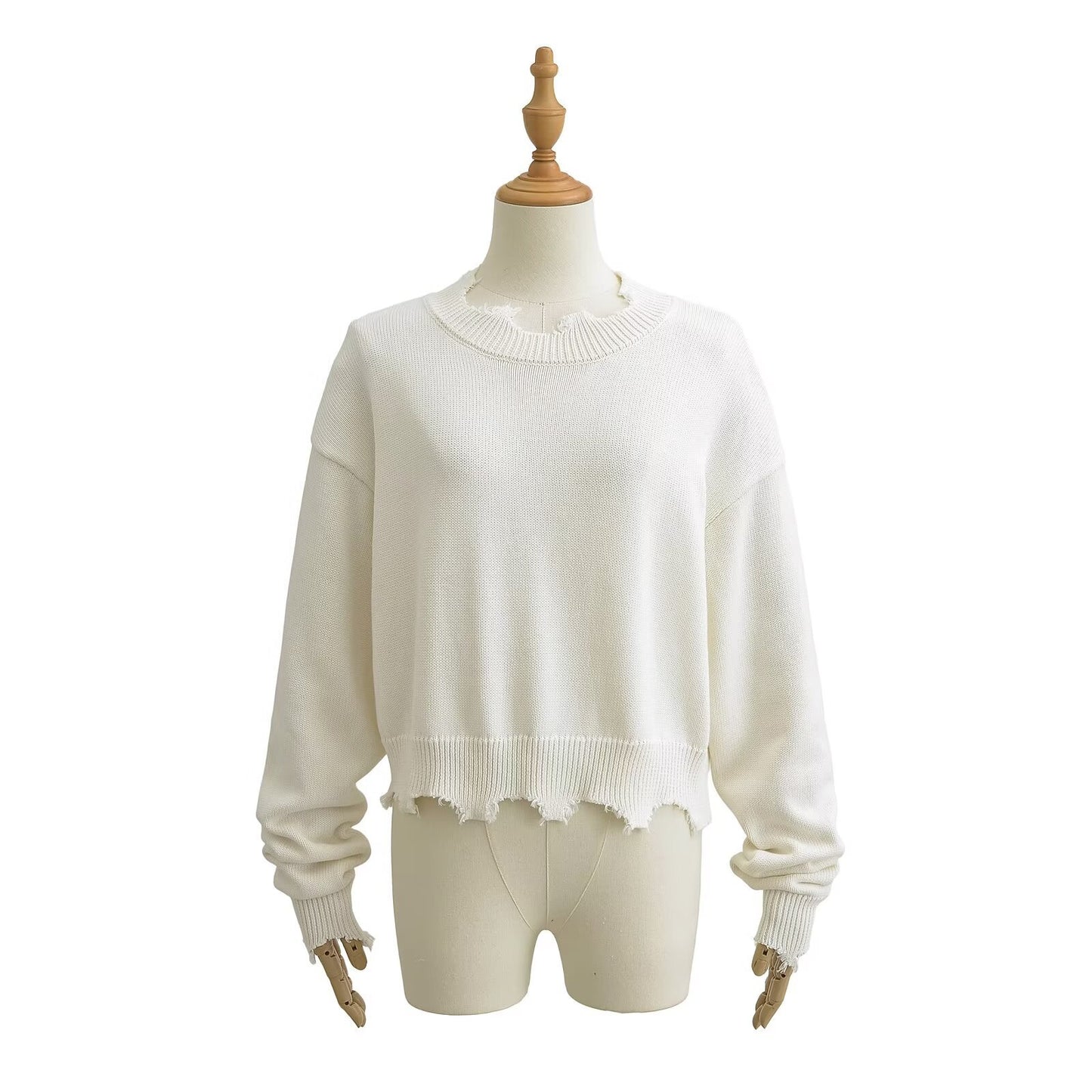 Dame afslappet cropped sweatshirt med trendy cut-out og frynset kant Stilla