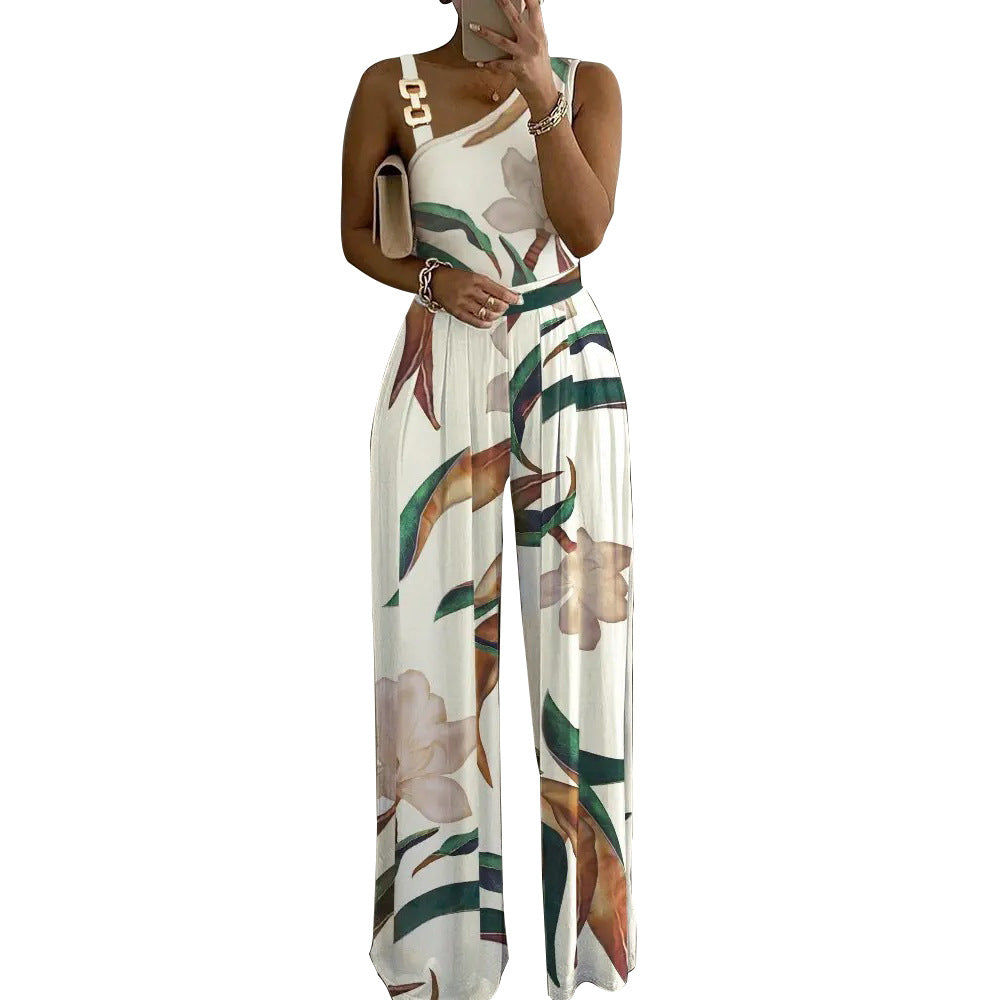 Dame Elegant One-Shoulder Jumpsuit med blomsterdesign Stilla