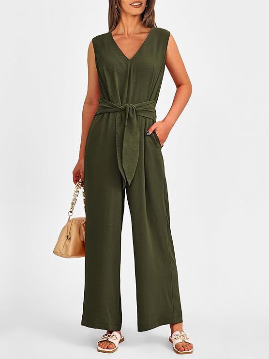 Dame Jumpsuit med elegant V-halsudskæring og bælte Stilla