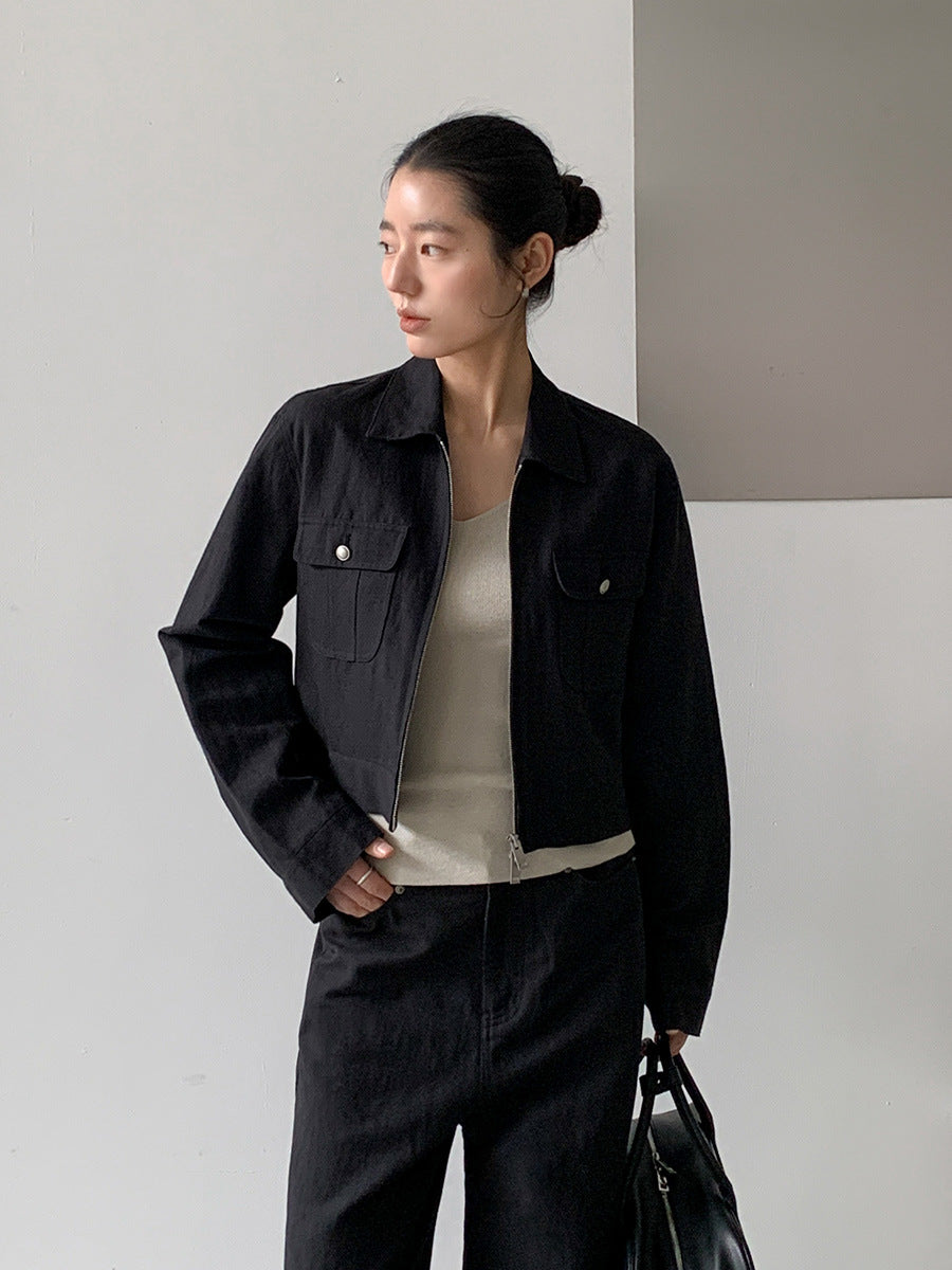 Dame cropped Utility-jakke med praktiske lommer og moderne lynlås Stilla