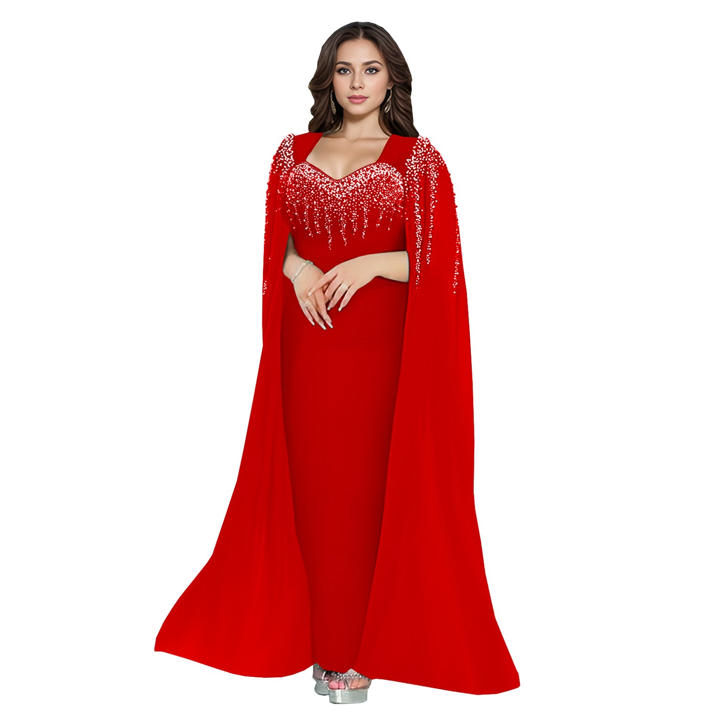 Dame Elegant aftenkjole med ædel kappe og glitrende detaljer Stilla