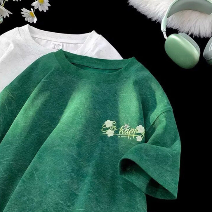 Dame afslappet oversized T-shirt med kreativt fronttryk Stilla