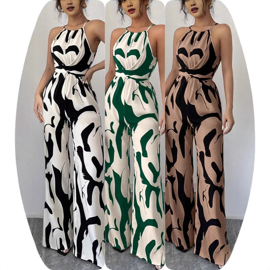 Dame jumpsuit med vidde ben og trendy mønster Stilla