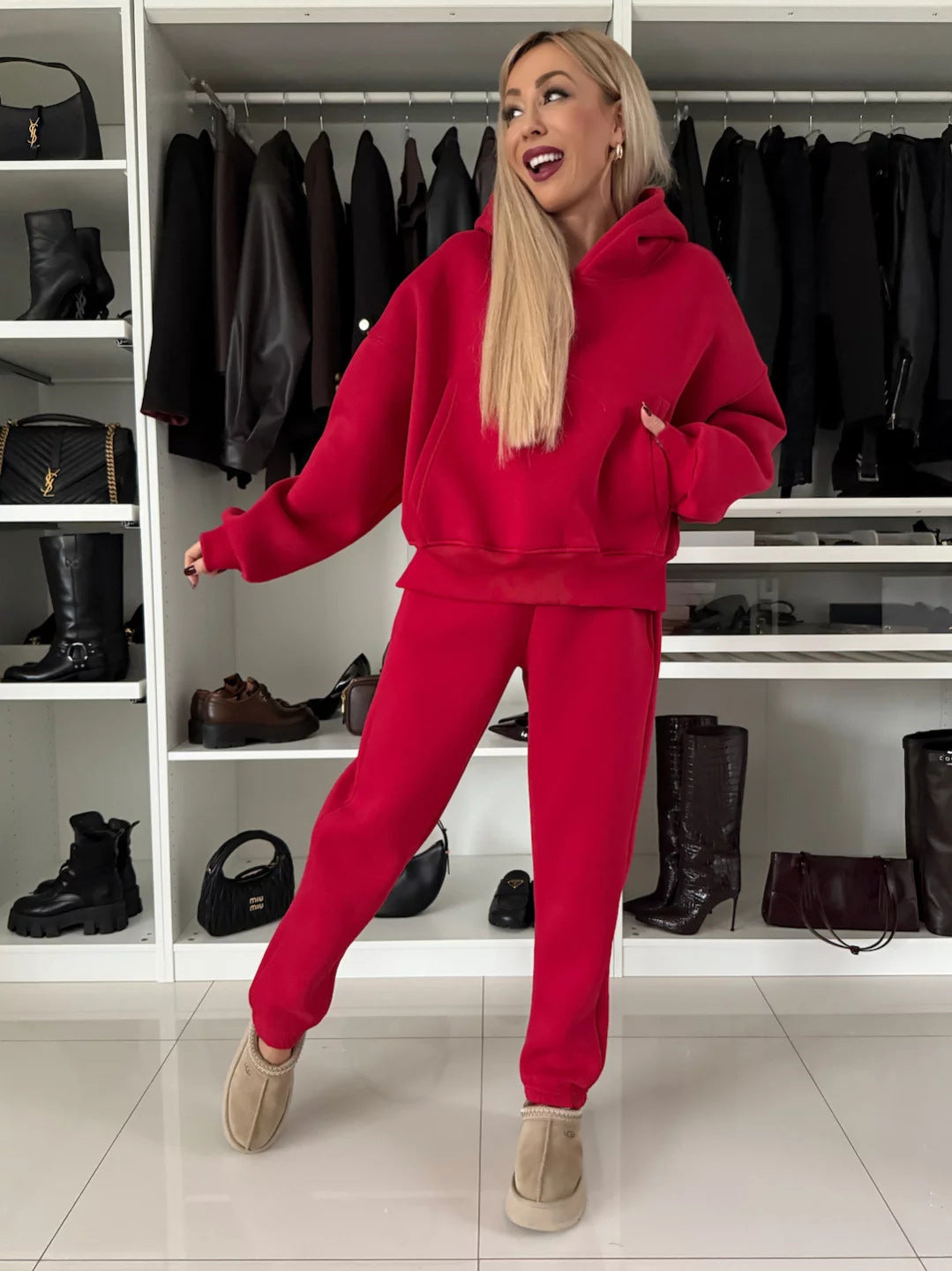 Dame afslappet hoodie og joggingbukser sæt med elastisk talje Stilla