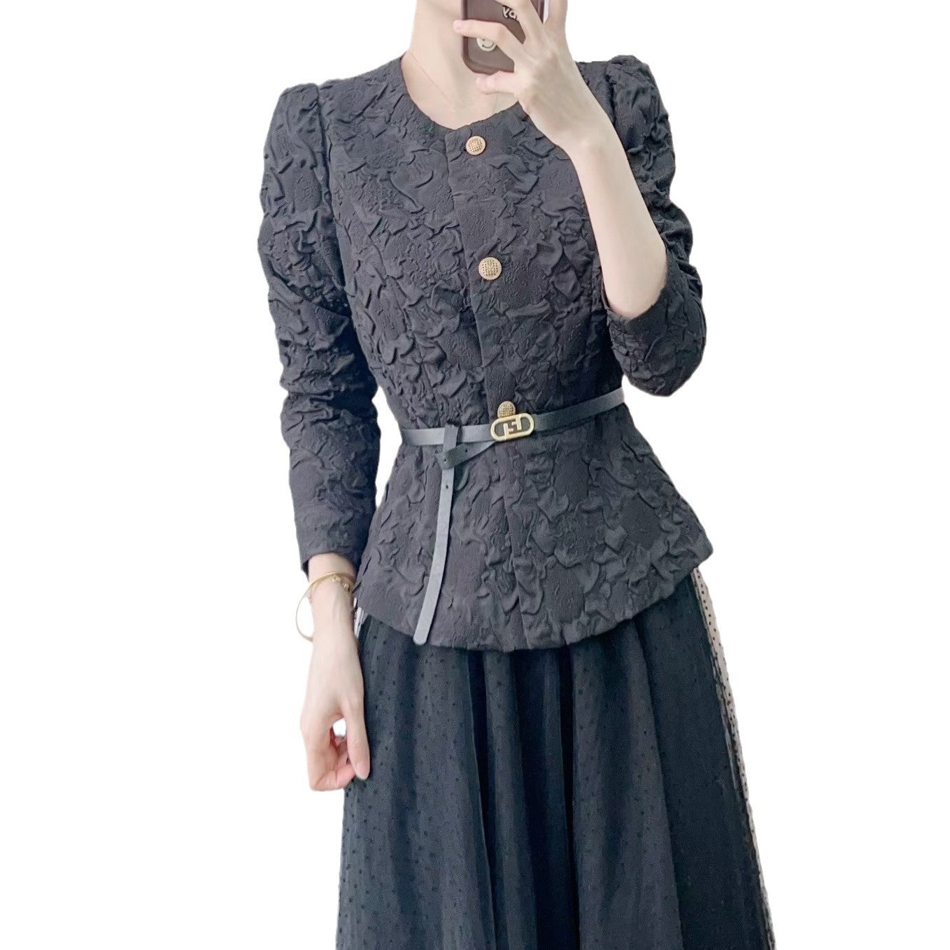 Dame Elegant Blazerjakke med blomstermønster og figursyet snit Stilla