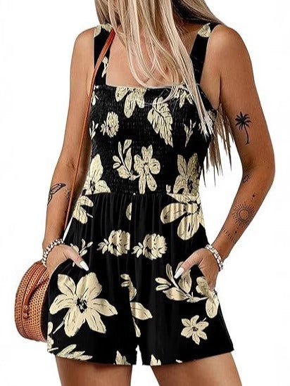 Dame jumpsuit med blomster mønster og praktiske lommer Stilla