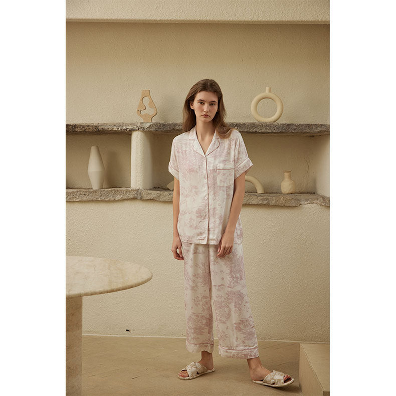 Dame Satin Pyjamas med eleganttryk Stilla