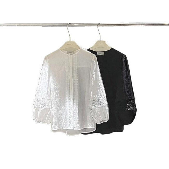 Dame elegant bluse med kunstfærdig spidsdekoration Stilla