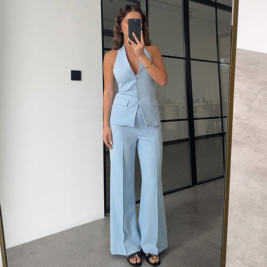 Dame Elegant jakkesæt med løstsiddende bukser og figursyet blazer Stilla