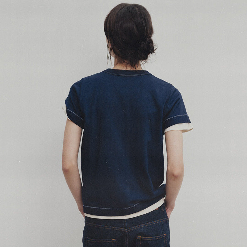 Dame afslappet kortærmet skjorte med stribet udskæring Stilla