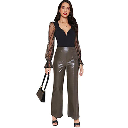 Dame bodysuit med dyb V-udskæring og elegante puffærmer Stilla