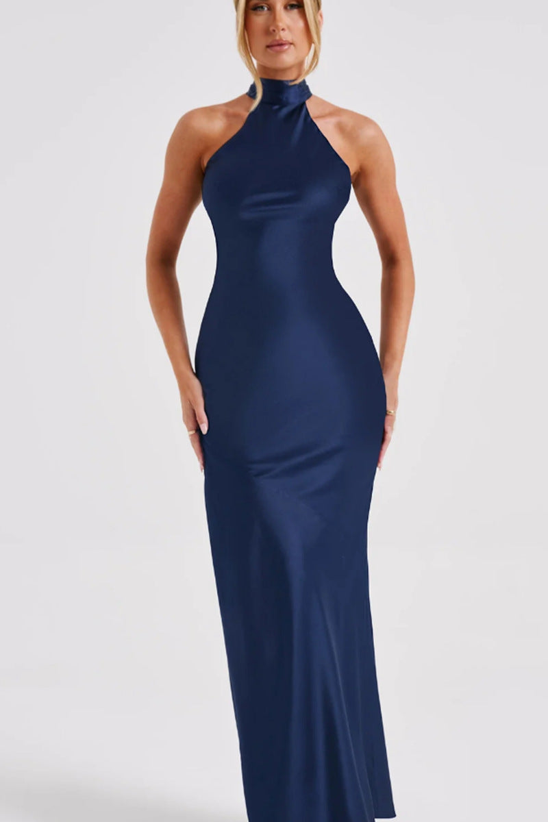 Dame Elegant Halterneck Maxikjole med slank pasform og sidelæg Stilla