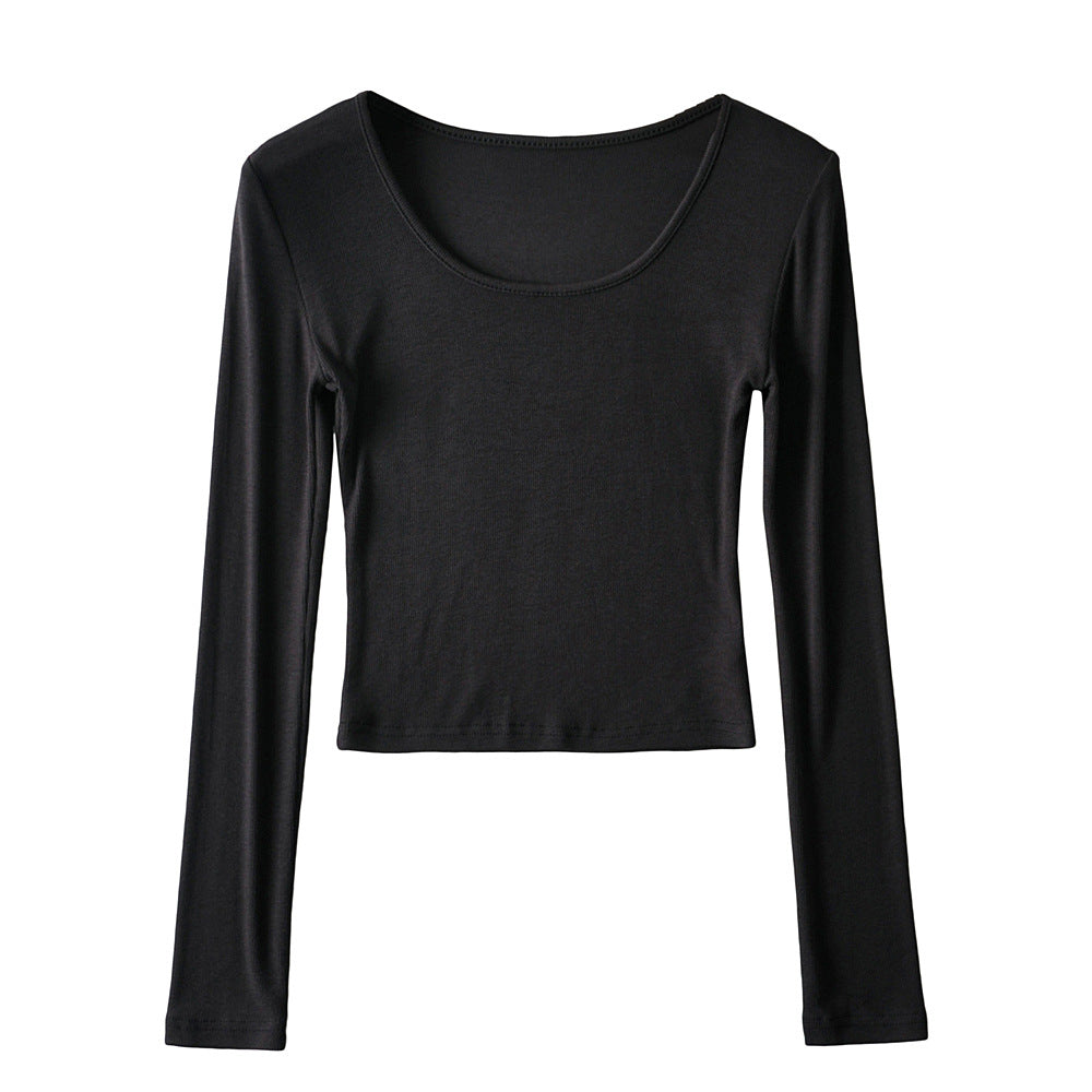 Dame afslappet langærmet cropped shirt med rund udskæring og figursyet snit Stilla