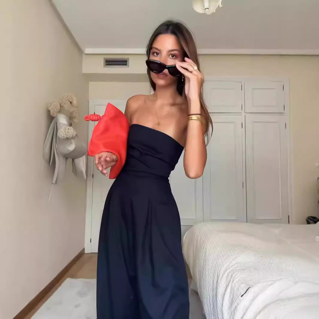 Dame elegant jumpsuit med sidelommer og åben skulderparti Stilla