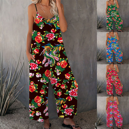 Dame Luftig Jumpsuit med Blomsterprint og Vide Ben Stilla