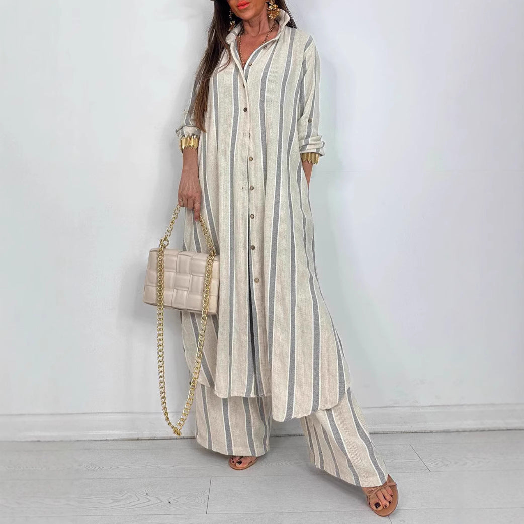 Dame afslappet linned sæt bestående af løst skåret skjorte og palazzo bukser Stiila