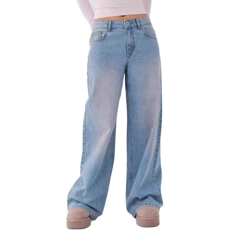 Dame brede High-Waist Jeans med afslappet snit og unikke vaskninger Stilla