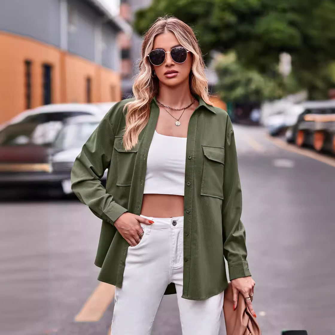 Dame afslappet oversized skjortejakke med praktiske lommer og moderne detaljer Stilla