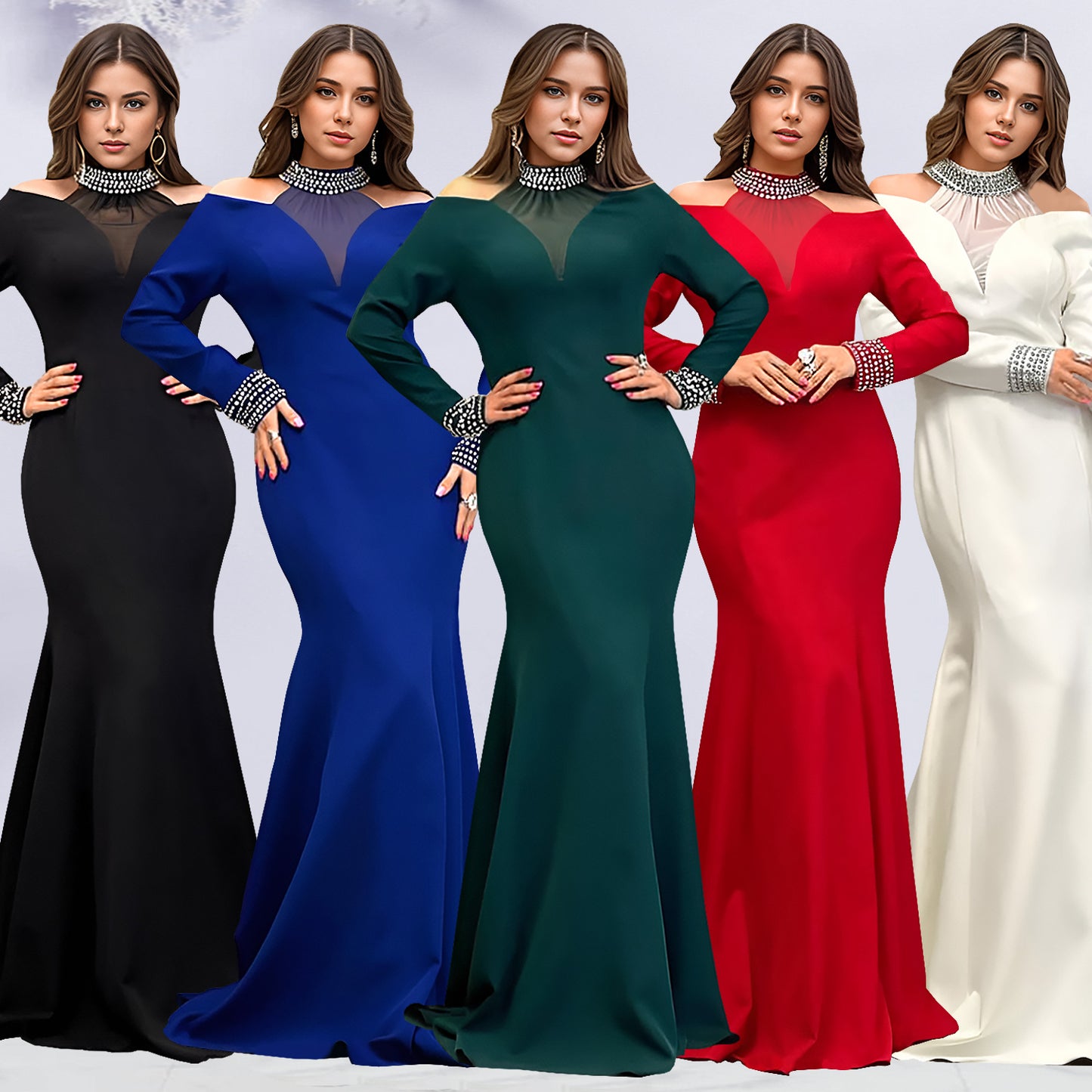 Dame Elegant aftenkjole med off-shoulder design og strålende strass dekorationer Stilla