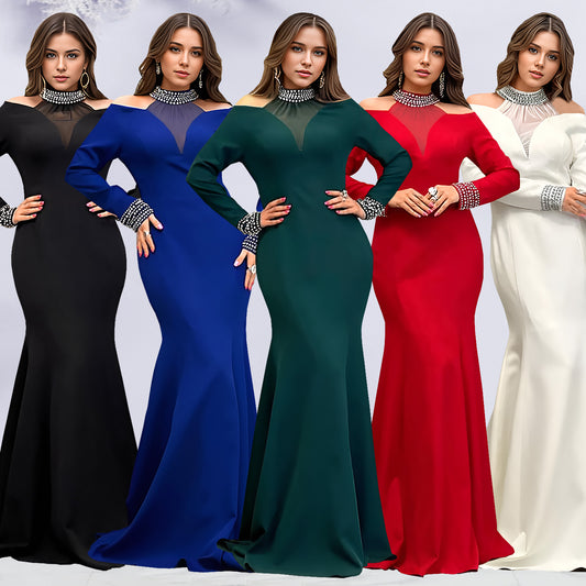 Dame Elegant aftenkjole med off-shoulder design og strålende strass dekorationer Stilla