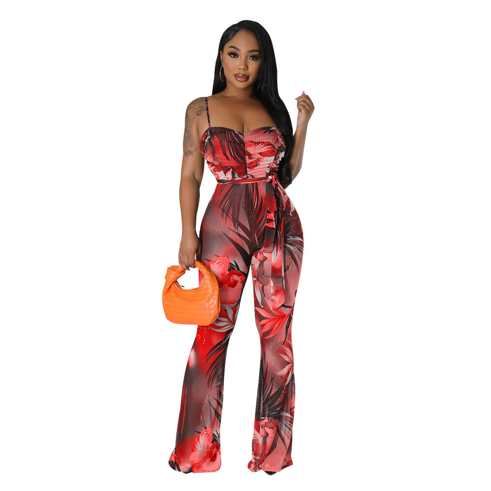 Dame afslappet jumpsuit med strapless design og blomster mønster Stilla