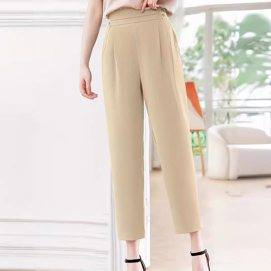 Dame elegant Jersey-bukser med høj talje og praktiske lommer Stilla