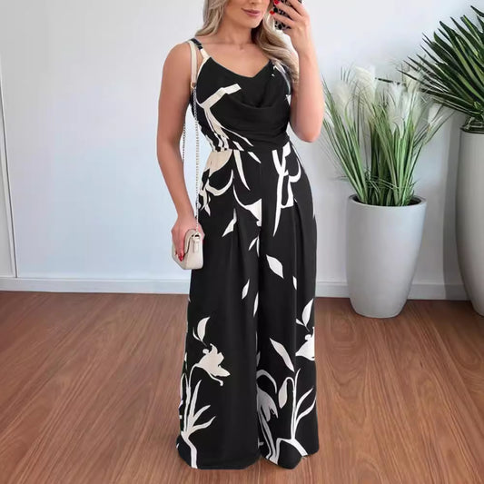 Dame Elegant Jumpsuit med elegant indpakningsdesign og blomster mønster Stilla