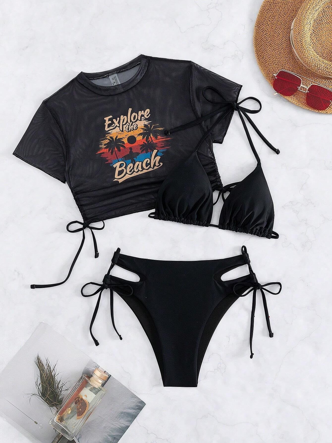 Kvinder Cut-Out Bundet Crop Top og Bikini Sæt Stilla