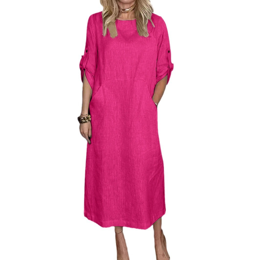 Dame afslappet linnedkjole med praktiske lommer Stilla