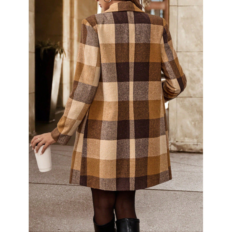 Dame Dobbeltknappet Ternet Trenchcoat Stilla