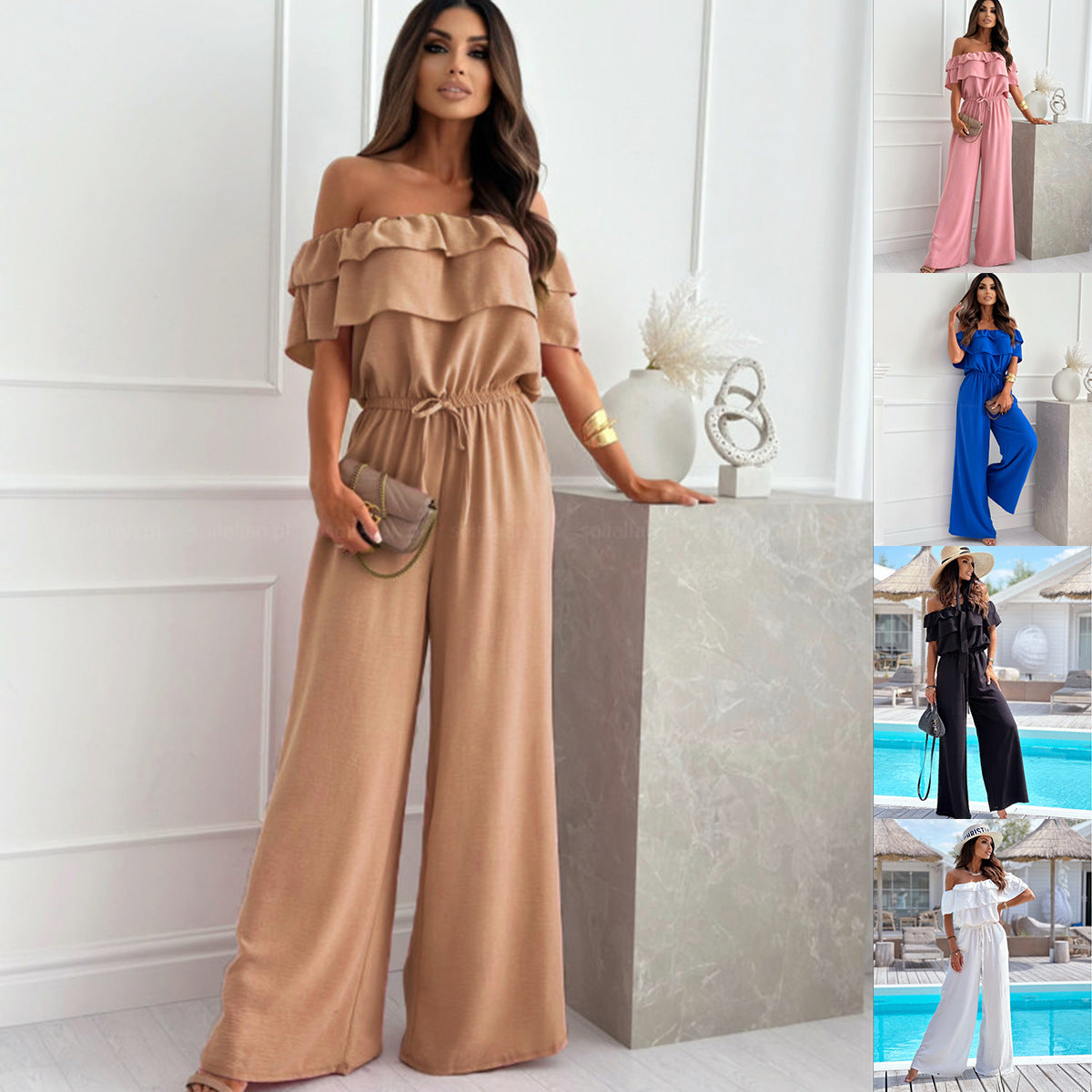 Dame elegant jumpsuit med off-shoulder snit og afslappet bredde Stilla