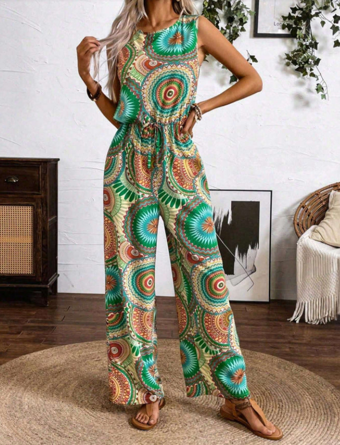 Dame jumpsuit med farverigt mandala-mønster og figurtilpasset snit Stilla
