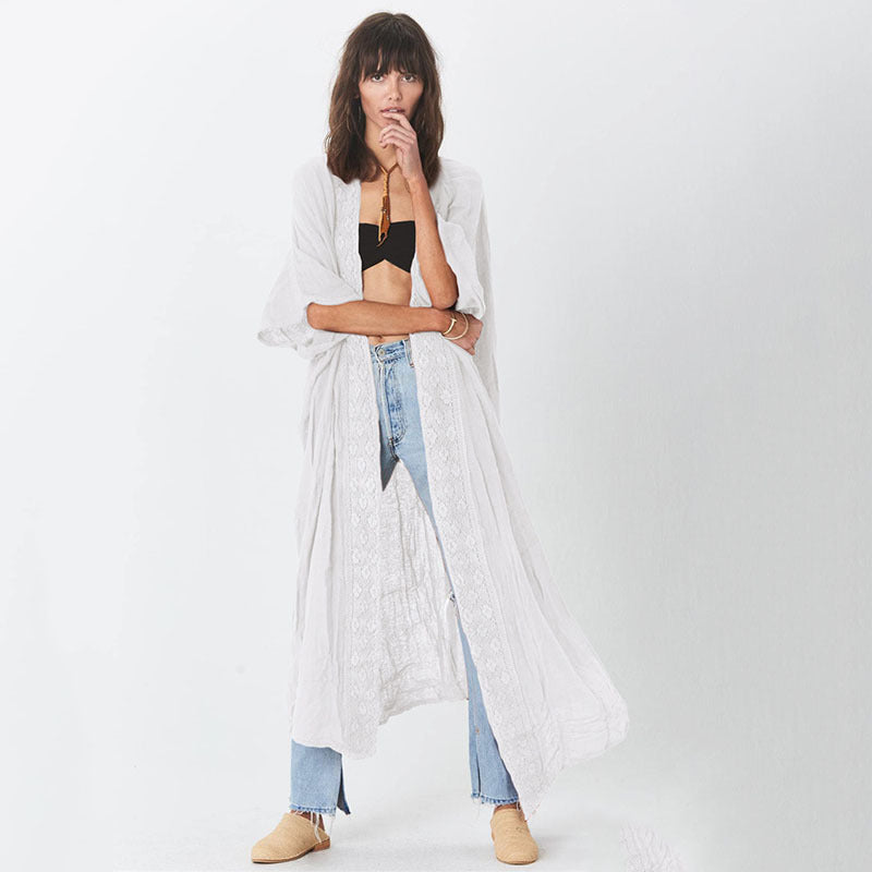 Dame afslappet strandkimono med fin spids og løs pasform Stilla