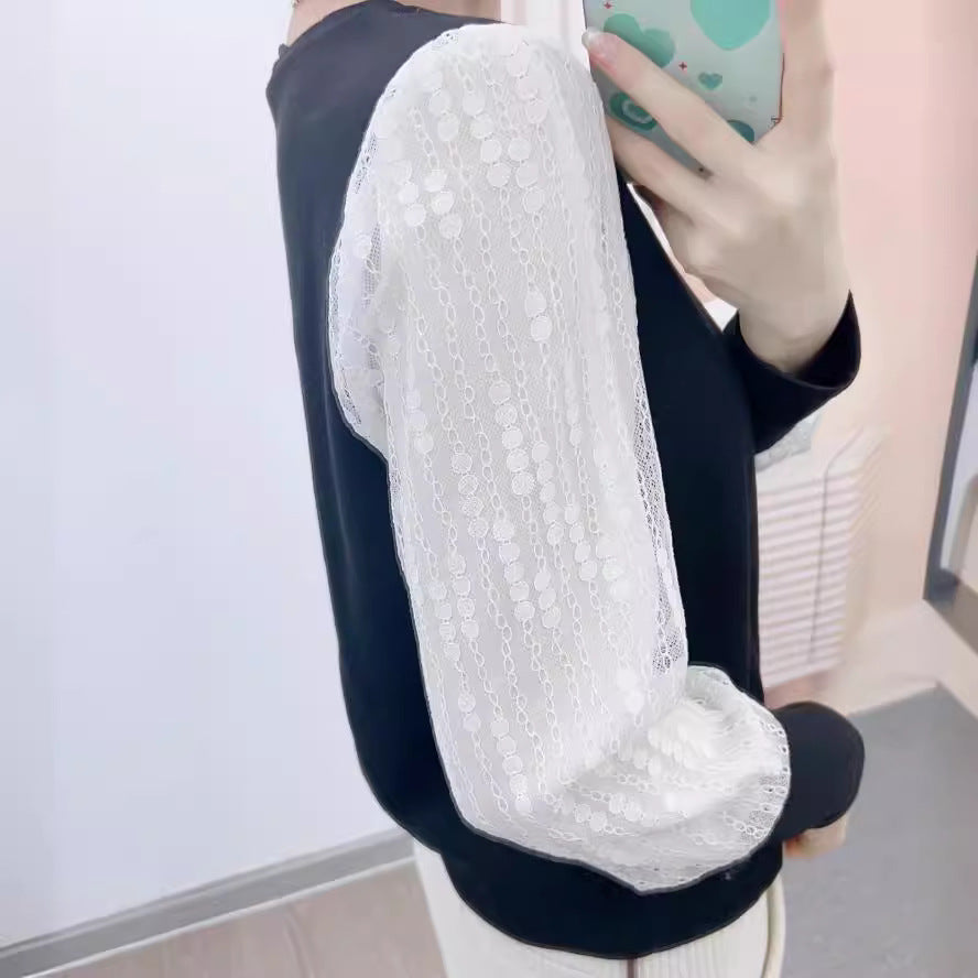 Dame Elegant Bluse med fine spidsærmer og stilfuld rund halsudskæring Stilla