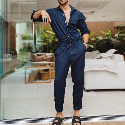 Herrer jumpsuit med elegant knapliste og praktisk taljereim Stilla