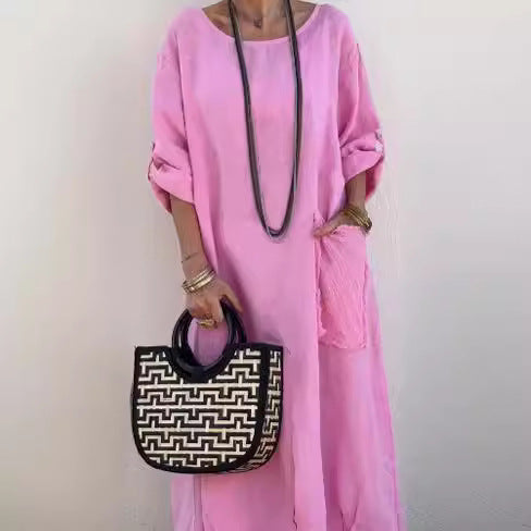 Dame afslappet linned maxikjole med sidesammenfoldninger Stiila