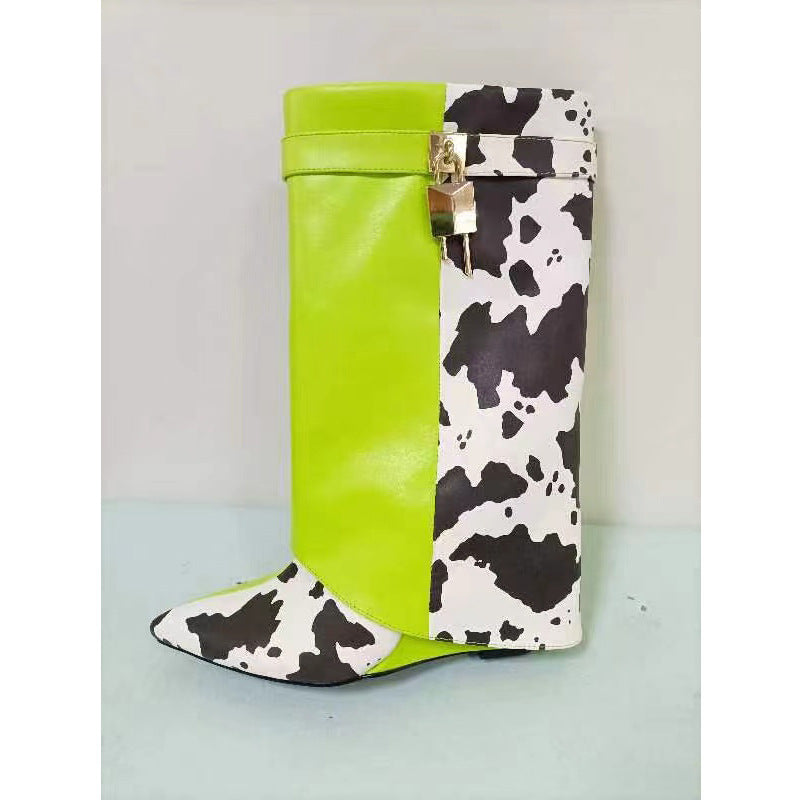 Dame Krokodille-læder-over-knæet Fashion Støvler med metallic-finish Stilla