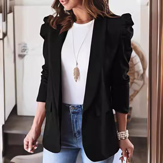 Dame Elegant Blazer med Puffærmer og Lommer Stilla
