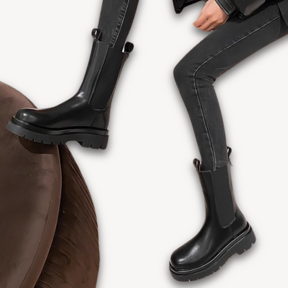 Stilla | Kvinders Sorte Læder Chelsea Støvler Chunky Sål, Slip on, Holdbar, Stilfuld Afslappet Fodtøj