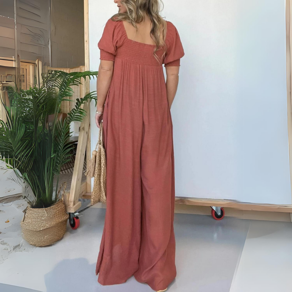 Stilla | Square Neck Jumpsuit Med Detaljerede Knapper