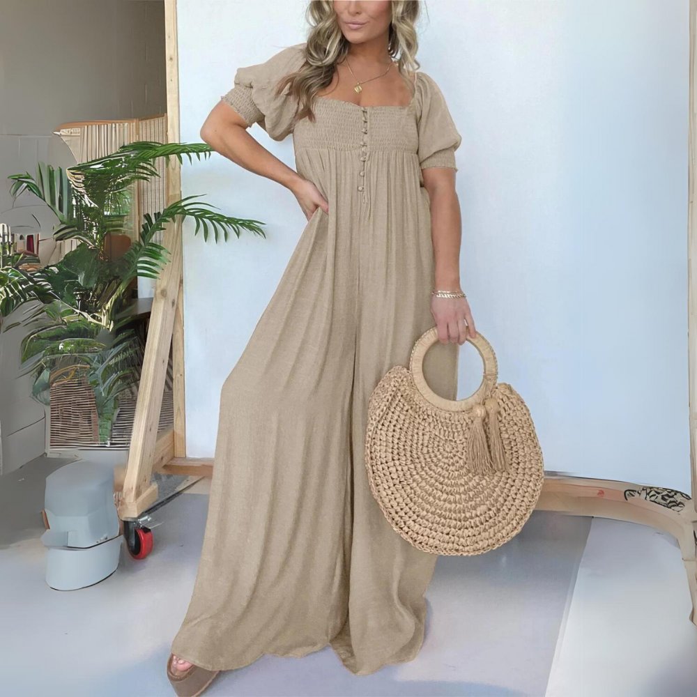 Stilla | Square Neck Jumpsuit Med Detaljerede Knapper